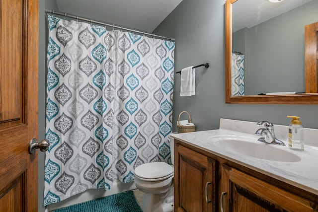 205 Jameson Dr, Ashland, MO 65010 - bathroom with vanity, toilet, and a shower with shower curtain