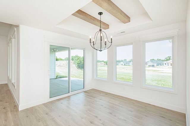 4505 Chambers Bay Dr, Columbia, MO 65201 - unfurnished sunroom featuring a chandelier and beamed ceiling