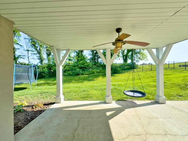 602 E Old Hawthorne Dr, Columbia, MO 65201 - view of patio / terrace featuring a trampoline and a ceiling fan