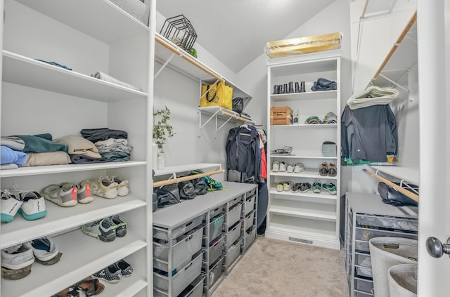 602 E Old Hawthorne Dr, Columbia, MO 65201 - walk in closet featuring carpet flooring and lofted ceiling