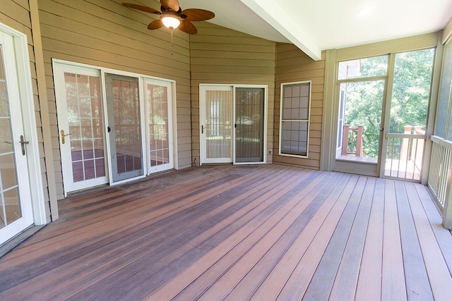 2409 Wild Oak Ct, Columbia, MO 65201 - unfurnished sunroom with ceiling fan and lofted ceiling