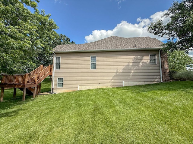 2409 Wild Oak Ct, Columbia, MO 65201 - rear view of property with a lawn, a deck, stairs, and a shingled roof