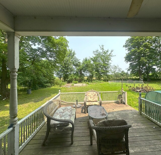 408 Vassar St, Bunceton, MO 65237 - wooden terrace with a lawn