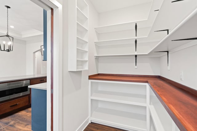 6505 Cromford Ln, Columbia, MO 65201 - spacious closet featuring dark wood-style floors, a chandelier, and a tray ceiling