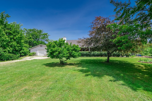 3111 E E W Snowy Hills Ln, Hartsburg, MO 65039 - view of green lawn with a detached garage and driveway