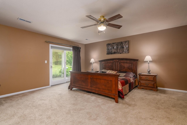 3111 E E W Snowy Hills Ln, Hartsburg, MO 65039 - bedroom with access to outside, carpet floors, baseboards, and ceiling fan
