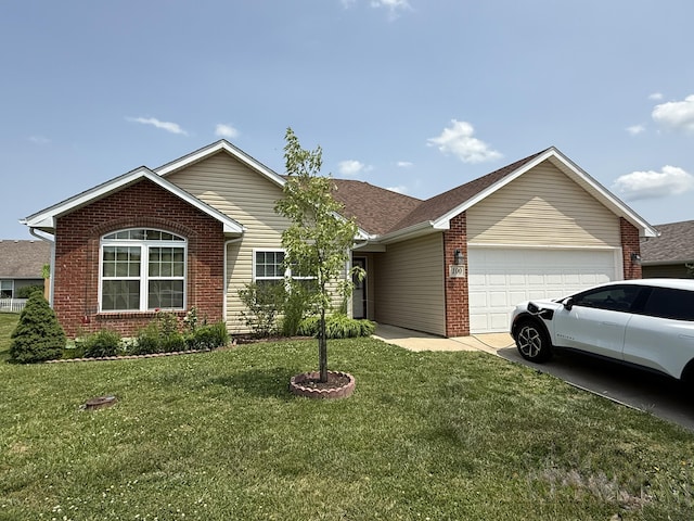 100 Port Way, Columbia, MO 65201 - single story home with brick siding, a garage, a front lawn, and concrete driveway