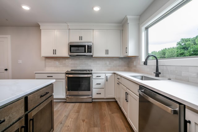 4000 S Felicity Ln, Columbia, MO 65203 - kitchen with stainless steel appliances, a sink, light countertops, light wood-style flooring, and recessed lighting
