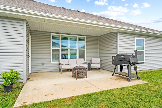 4841 Valley Forge Cir, Ashland, MO 65010 - view of patio featuring area for grilling and an outdoor living space with a fire pit