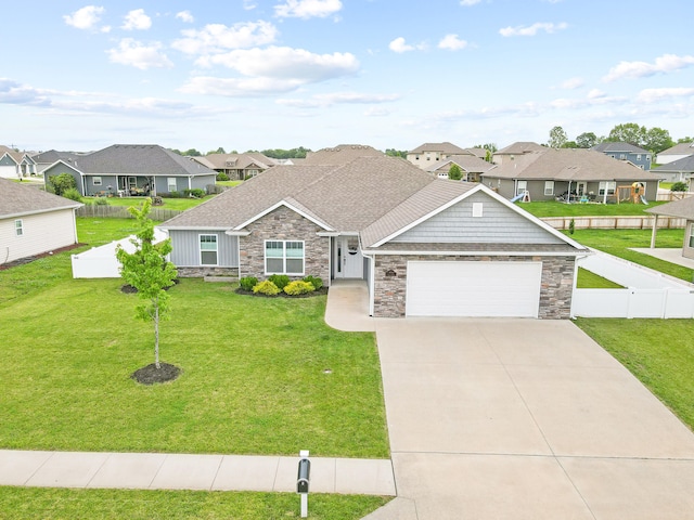 4841 Valley Forge Cir, Ashland, MO 65010 - view of front of home with stone siding, a residential view, a garage, and driveway