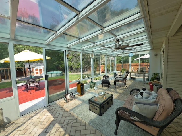 1402 Jean Rae Dr, Columbia, MO 65203 - sunroom with ceiling fan, outdoor lounge area, and outdoor dining space