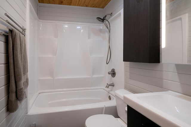 7901 N Chesley Dr, Columbia, MO 65202 - full bath featuring toilet,  shower combination, wooden ceiling, and vanity