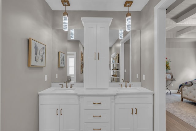 7501 Kirby Knowle Ct, Columbia, MO 65203 - bathroom featuring double vanity, wood finished floors, healthy amount of natural light, and ensuite bathroom