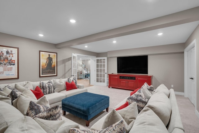 7501 Kirby Knowle Ct, Columbia, MO 65203 - living room with light colored carpet, recessed lighting, and french doors
