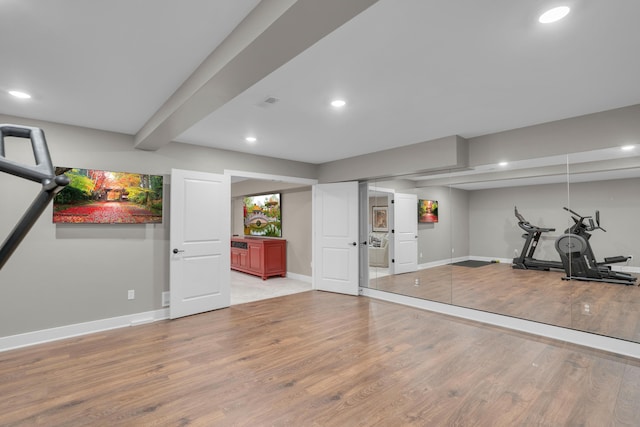 7501 Kirby Knowle Ct, Columbia, MO 65203 - exercise room with recessed lighting and light wood-style floors