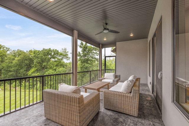7305 Sella Ct, Columbia, MO 65203 - sunroom / solarium with ceiling fan and an outdoor hangout area