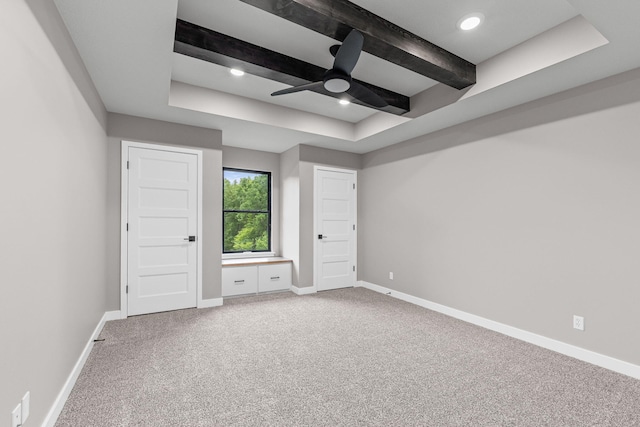 7305 Sella Ct, Columbia, MO 65203 - unfurnished bedroom featuring carpet, baseboards, a raised ceiling, beam ceiling, and recessed lighting