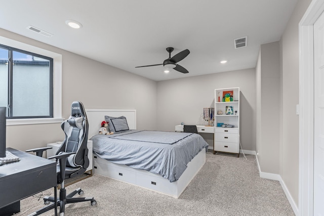 7305 Sella Ct, Columbia, MO 65203 - carpeted bedroom with a ceiling fan, an office area, recessed lighting, and baseboards