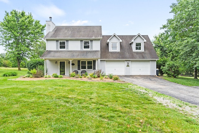 5700 Wilhite Rd, Columbia, MO 65202 - view of front facade featuring asphalt driveway, a front lawn, covered porch, and a chimney