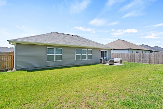 5817 Geyser Blvd, Columbia, MO 65202 - back of house featuring an outdoor living space, a patio, and roof with shingles