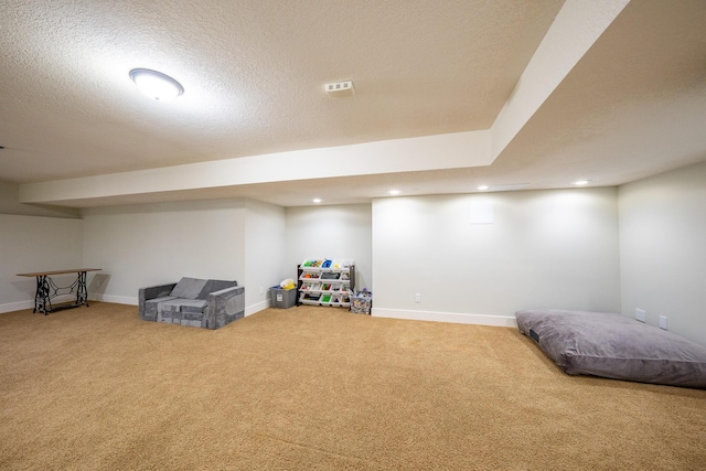 10060 E David Allen Rd, Columbia, MO 65201 - finished basement with carpet flooring, recessed lighting, baseboards, and a textured ceiling