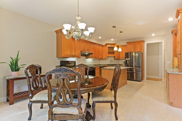 203 Foxwood Ct, Columbia, MO 65203 - dining space with a chandelier, recessed lighting, and light tile patterned flooring