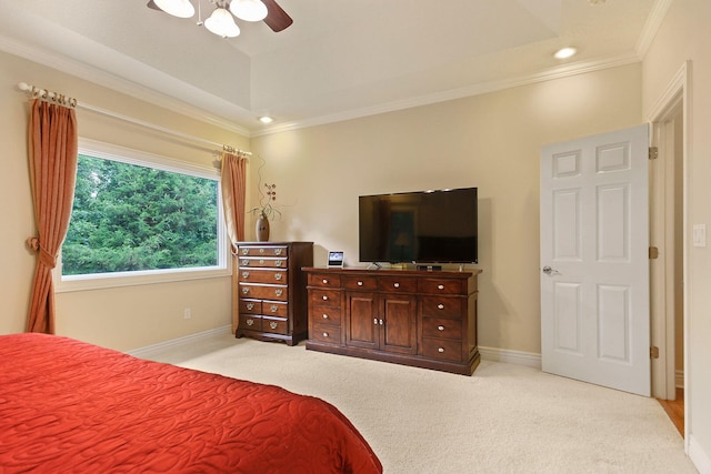 203 Foxwood Ct, Columbia, MO 65203 - carpeted bedroom with ornamental molding, recessed lighting, and ceiling fan