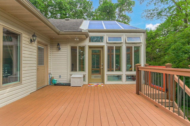 203 Foxwood Ct, Columbia, MO 65203 - wooden deck featuring a sunroom