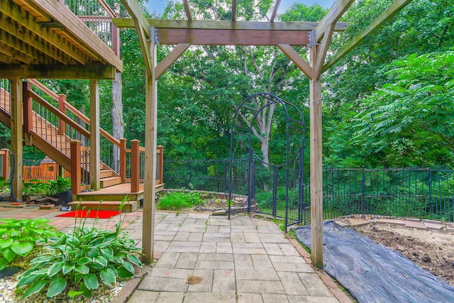 203 Foxwood Ct, Columbia, MO 65203 - view of patio / terrace with stairway and a pergola