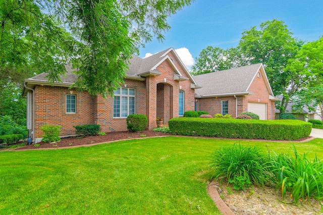 203 Foxwood Ct, Columbia, MO 65203 - view of front of house featuring brick siding, a front lawn, and a shingled roof
