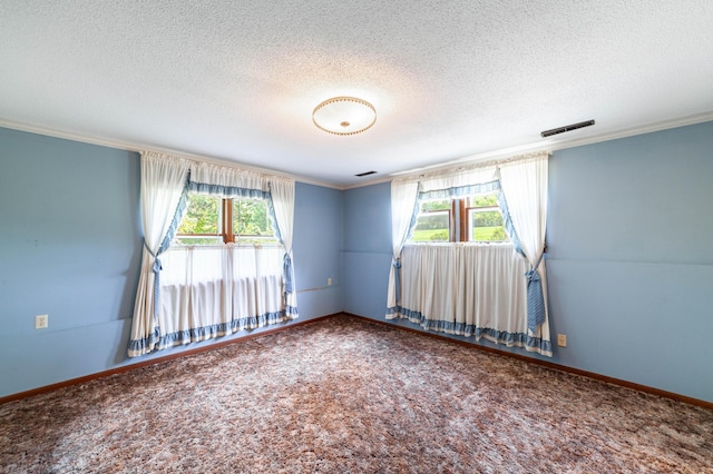 4705 Roemer Rd, Columbia, MO 65202 - unfurnished room featuring plenty of natural light, crown molding, a textured ceiling, and carpet