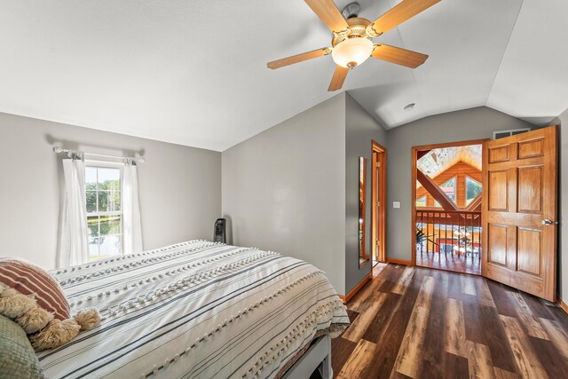 4604 County Road 115, Fulton, MO 65251 - bedroom featuring vaulted ceiling, dark wood-type flooring, and a ceiling fan