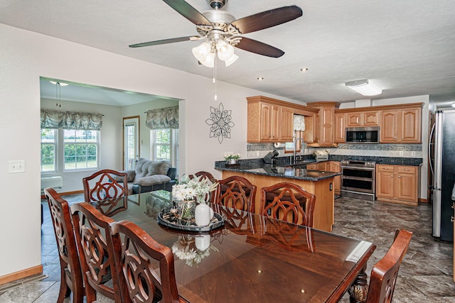 11100 E J B Ln, Hallsville, MO 65255 - dining area with ceiling fan and baseboards