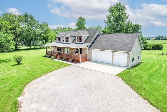 11100 E J B Ln, Hallsville, MO 65255 - cape cod house featuring a porch, concrete driveway, a garage, a front lawn, and roof with shingles
