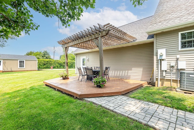 11100 E J B Ln, Hallsville, MO 65255 - view of grassy yard featuring a pergola, a wooden deck, and outdoor dining area