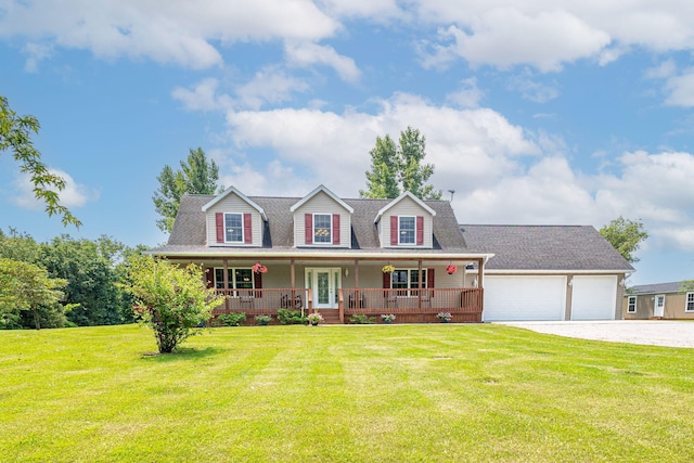 11100 E J B Ln, Hallsville, MO 65255 - cape cod home with covered porch, gravel driveway, a front yard, and an attached garage