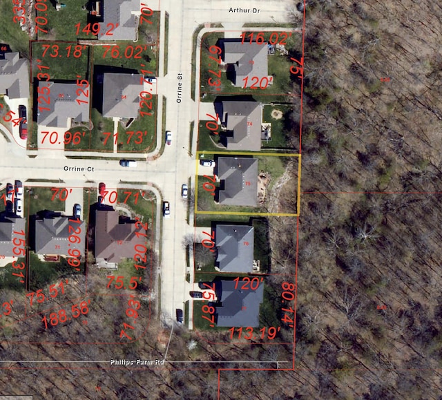 4504 Orrine St, Columbia, MO 65201 - aerial map of property and surrounding area featuring property parcel outlined