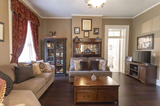 1001 Randolph St, Glasgow, MO 65254 - living room with dark wood-style flooring and ornamental molding