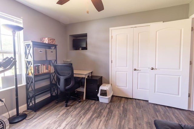 3045 State Rd, Aa, Holts Summit, MO 65043 - office area featuring a ceiling fan and wood finished floors
