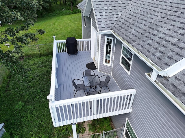 3045 State Rd, Aa, Holts Summit, MO 65043 - wooden deck featuring outdoor dining area, a yard, and grilling area
