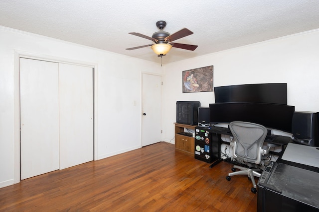4741 E N Rte E, Columbia, MO 65202 - office space with wood finished floors, ceiling fan, a textured ceiling, and crown molding