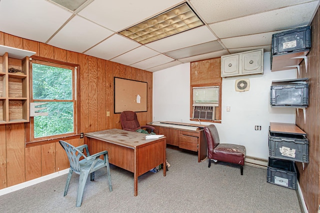 4741 E N Rte E, Columbia, MO 65202 - office area featuring wood walls, carpet, a paneled ceiling, and cooling unit