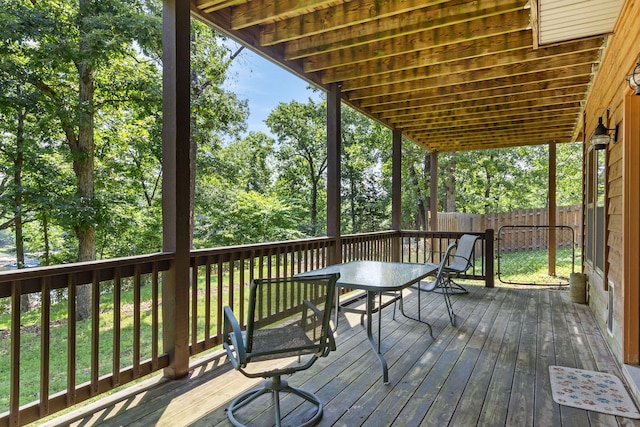 28 Hamilton Way, Sunrise Beach, MO 65079 - wooden terrace with outdoor dining area