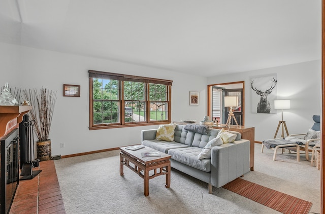 1000 Yale Dr, Columbia, MO 65203 - carpeted living area with a fireplace and baseboards
