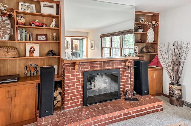 1000 Yale Dr, Columbia, MO 65203 - living room with a brick fireplace and carpet floors