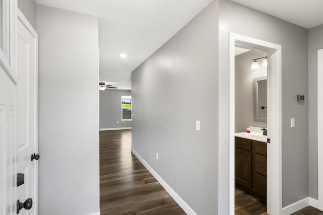 3306 Tuscany, Columbia, MO 65202 - hall with dark wood-type flooring and recessed lighting
