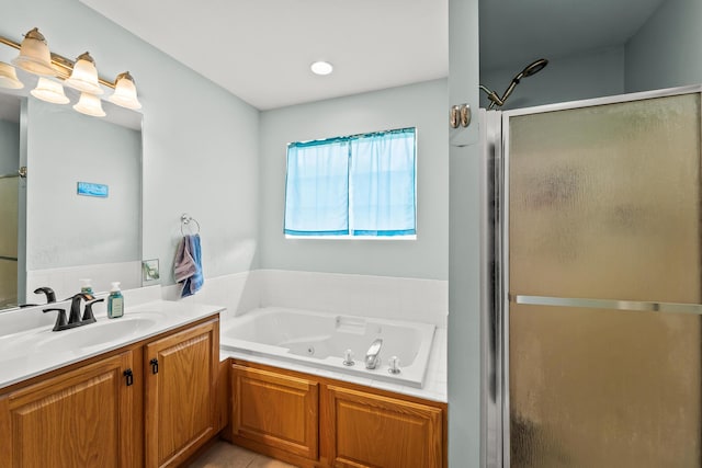 6610 Chrissula Ln, Columbia, MO 65203 - full bathroom featuring vanity, a shower stall, and a jetted tub