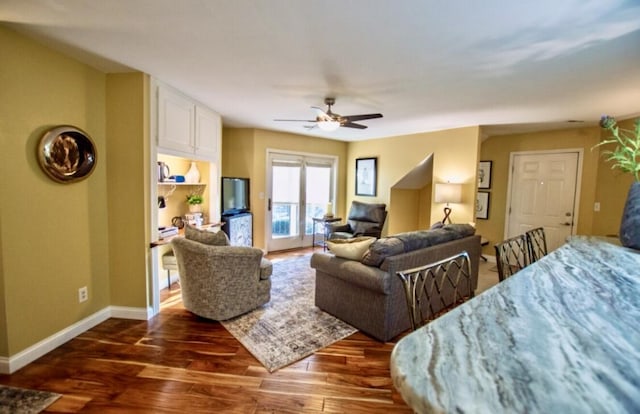 1902 Park Deville Pl, Columbia, MO 65203 - living room with a ceiling fan and dark wood-style flooring