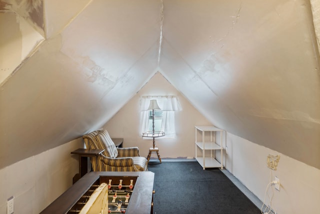 704 N Jefferson St, Mexico, MO 65265 - living area featuring carpet flooring and vaulted ceiling