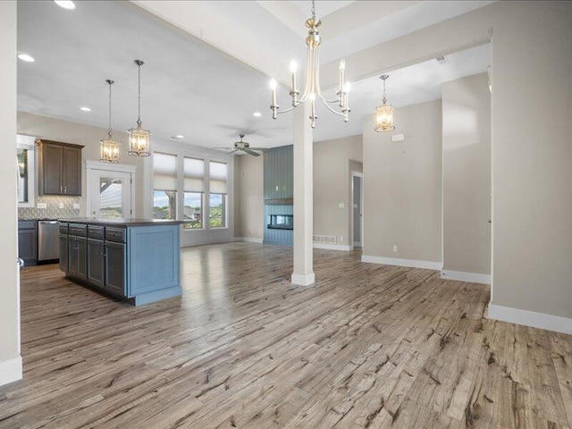 5204 Newbury Way, Columbia, MO 65203 - kitchen with dishwasher, open floor plan, light wood-type flooring, recessed lighting, and ceiling fan